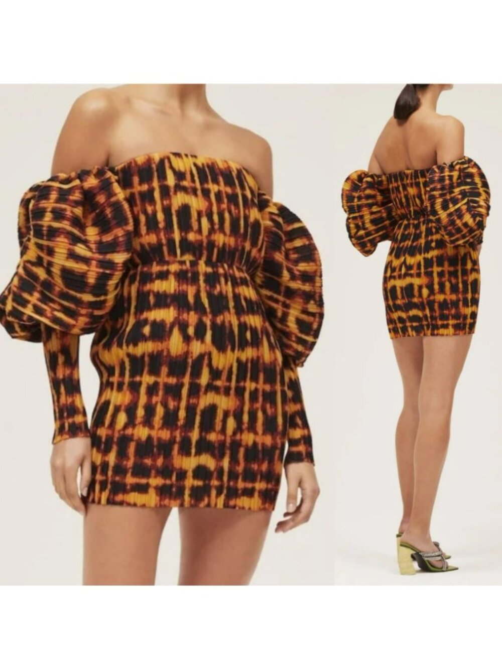Solace London Skye Pleated Puff Sleeve Leopard Print Mini Dress Mindy Kaling - Picture 14 of 15